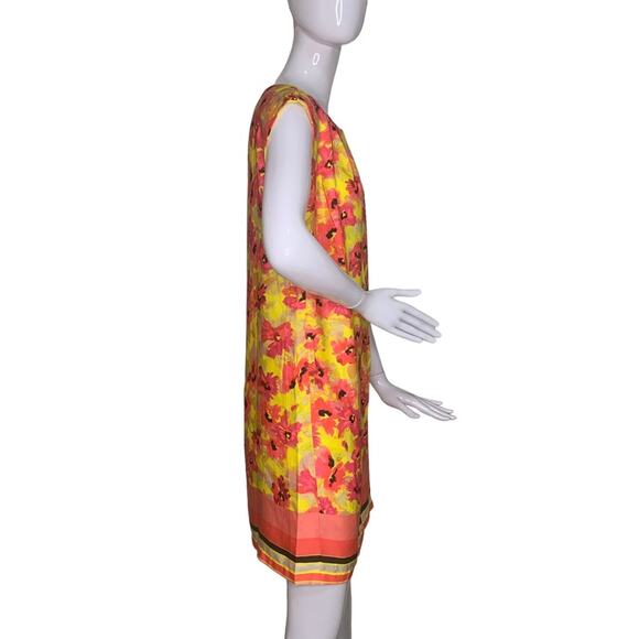 Loft Boxy Floral Dress Size 8 Yellow and Orange Slit Sleeves - Picture 7 of 16